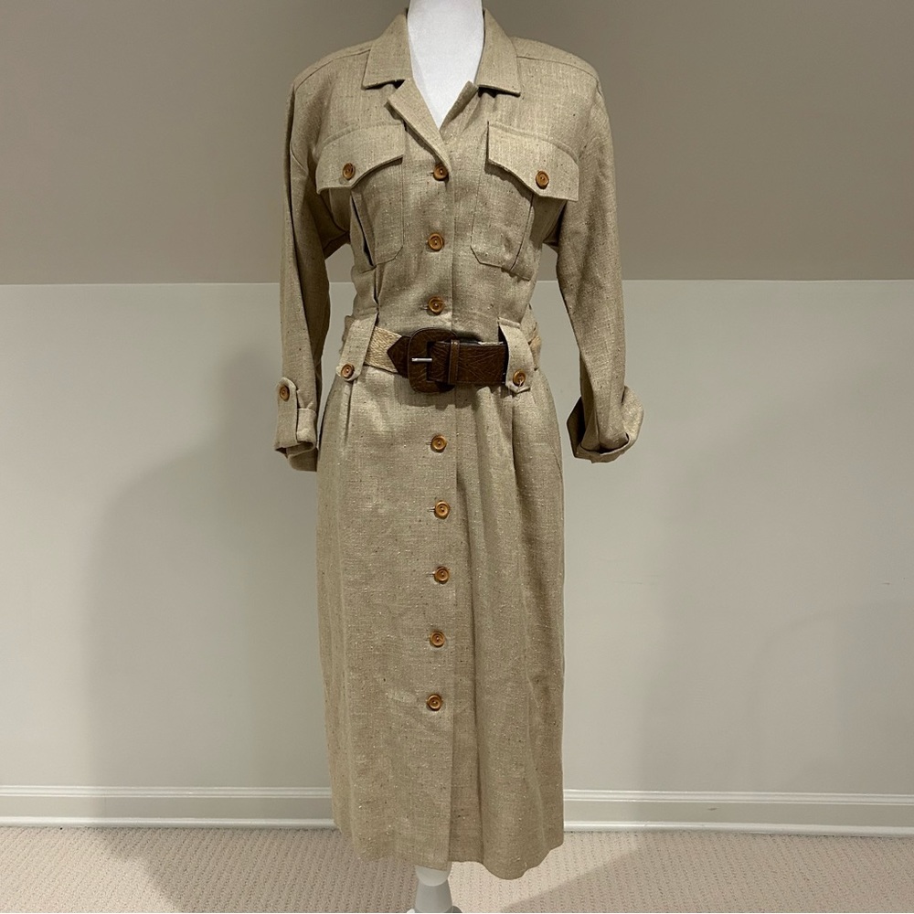 Classic Beige Utility Shirt Dress with Belt